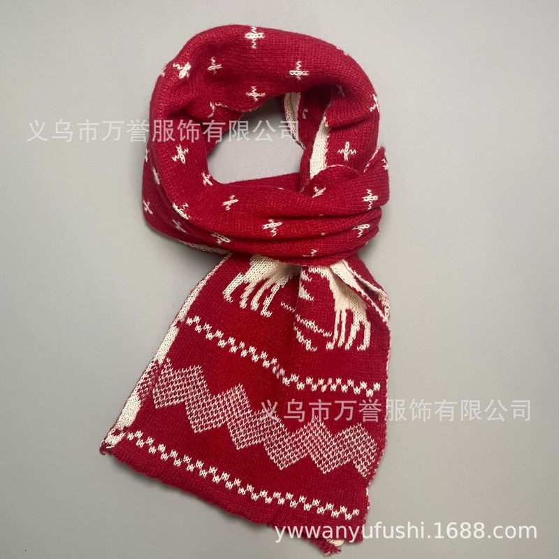 クロスボーダークリスマススカーフ女性用冬用高級アウトドアストリートレッド多用途ジャカードエルク暖かいニットスカーフ|undefined