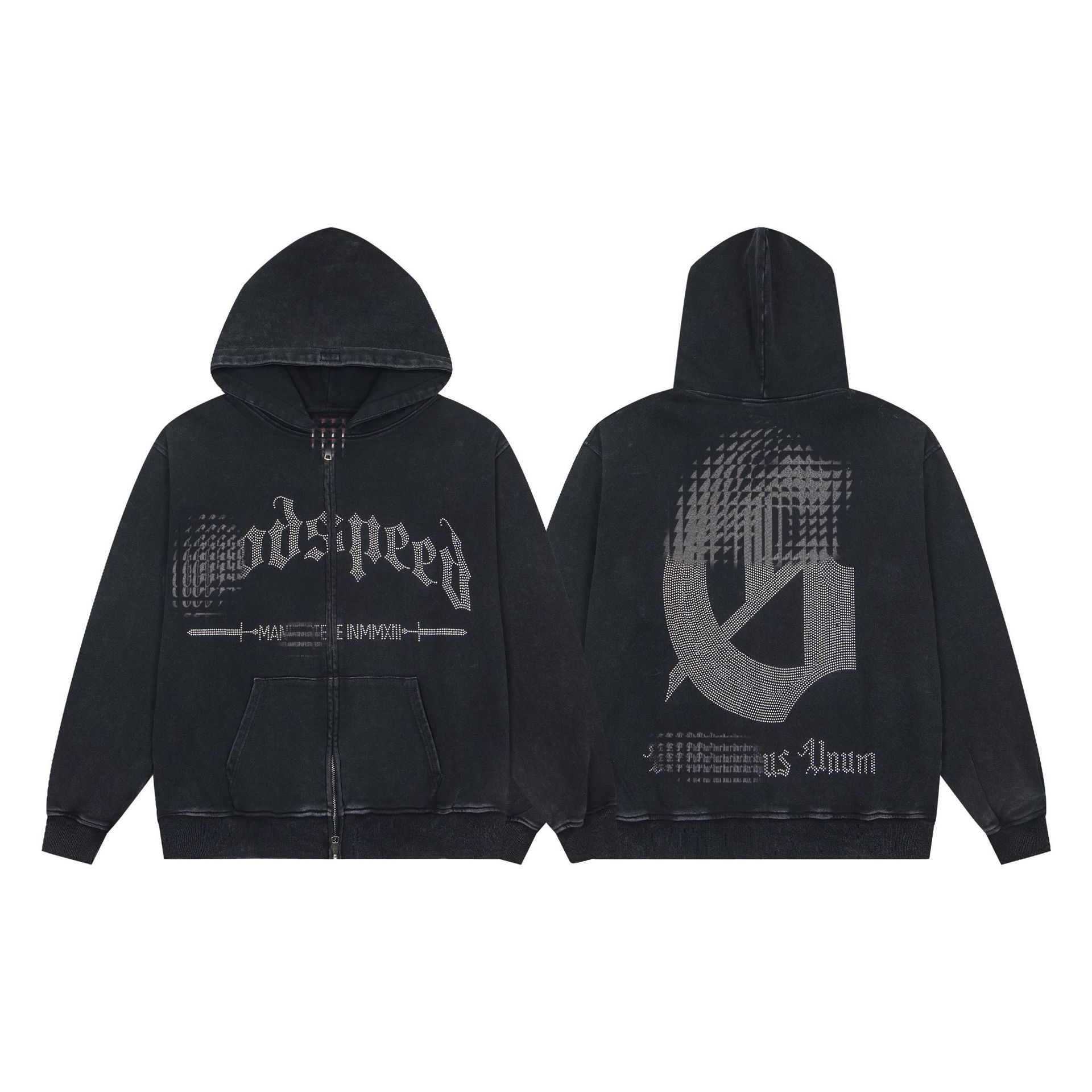 Godspeed Studded OG Logo Zip Up Hooded Jacket Black Wash
