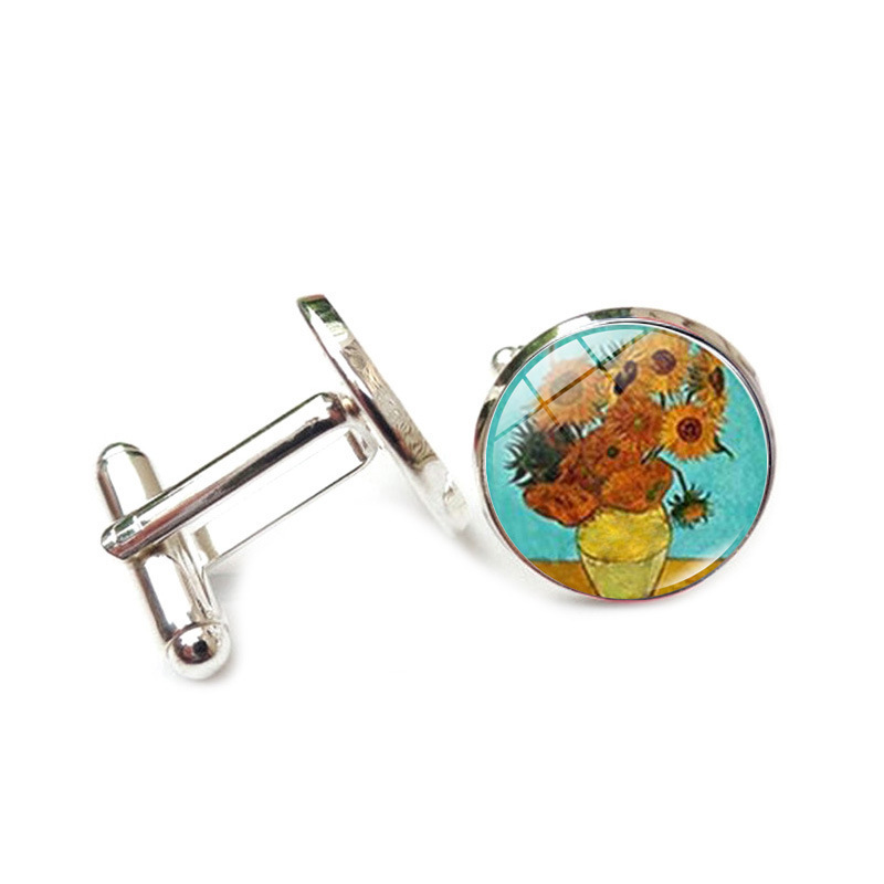 10g Weight Cufflinks Classification 1 Pair Quantity Business, Daily Occasion Alloy Material Oil Painting Pattern Unisex Gender Plating Design Casual, Artistic Style 1 Pair Casual Artistic Oil Painting Alloy Plating Unisex Cufflinks 8