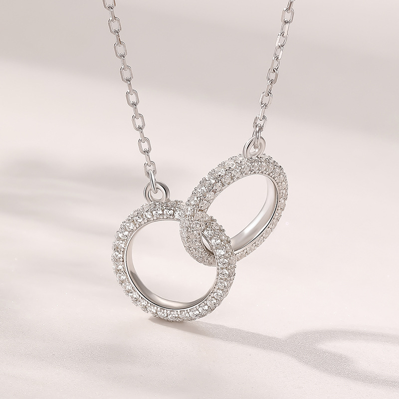 Korean Female Design Full Diamond Double Ring Pendant S925 Silver Necklace Wholesale display picture 8