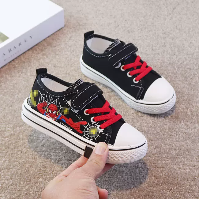 运动帆布鞋儿童2024年新款卡通魔术贴系带休闲一脚蹬平底板鞋男童