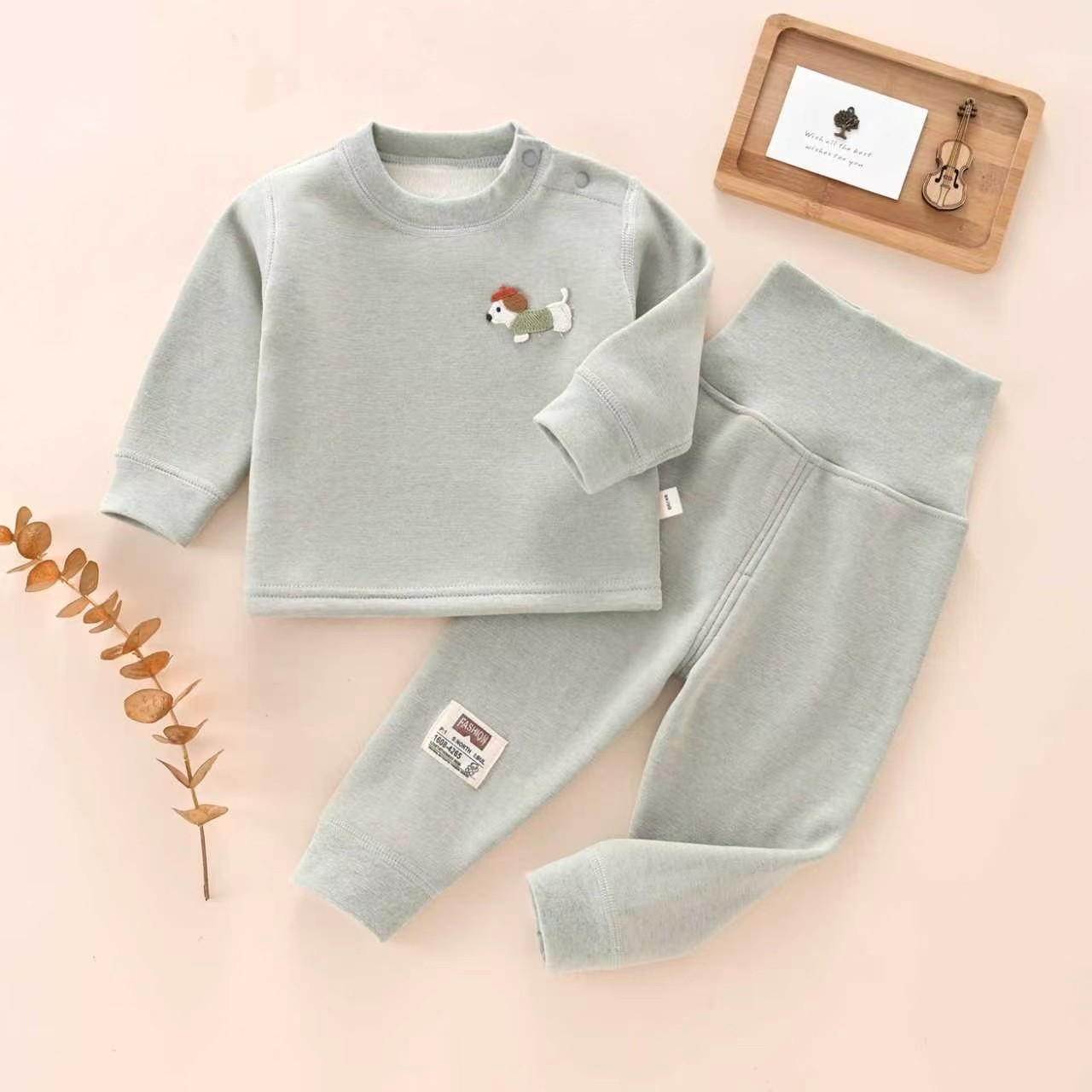 Paquete caliente de seda de colores brillantes, cachemira de invierno para bebés, cintura alta, abdomen para bebés, pantalones para niños, pijamas para niños