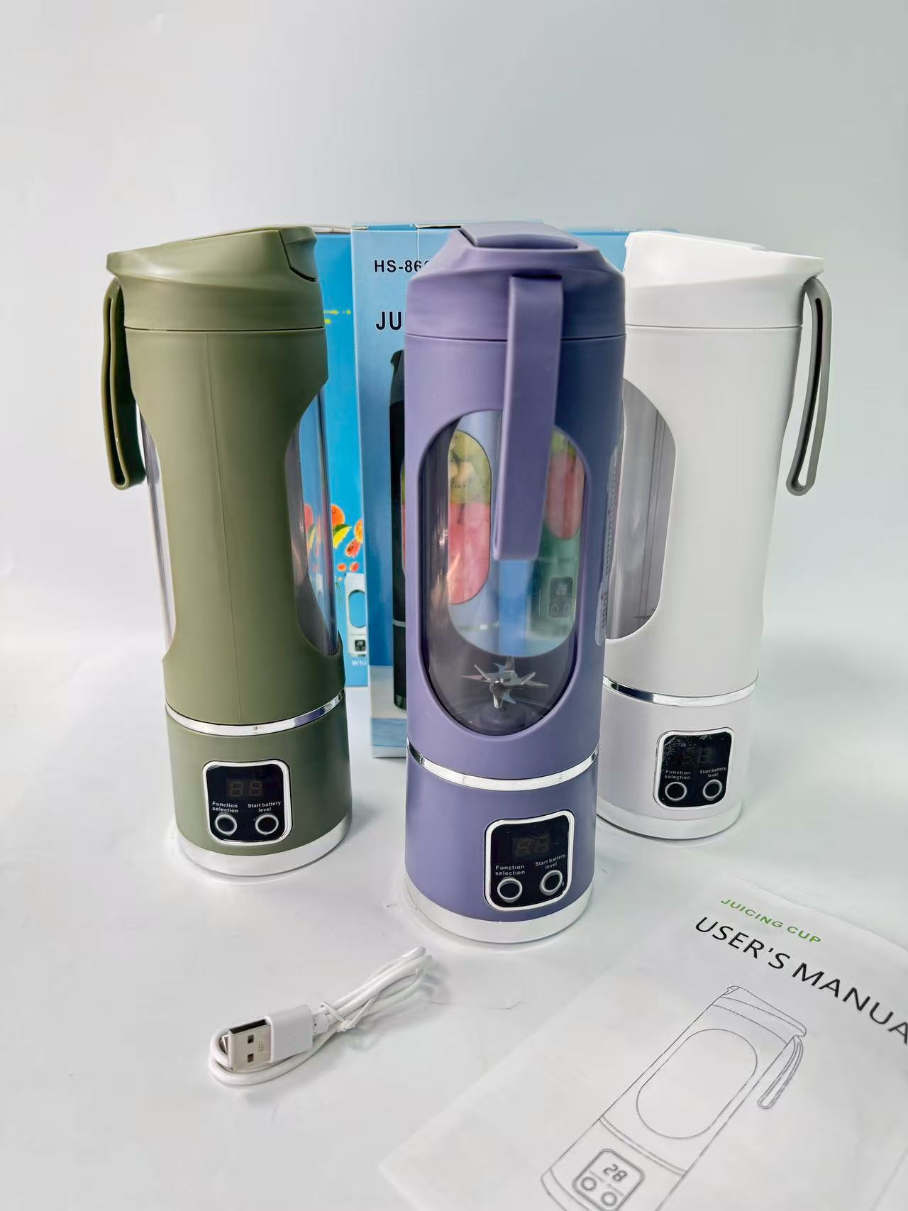 跨境家用双电机小型迷你数显便携榨汁机学生奶昔杯多功能果汁USB