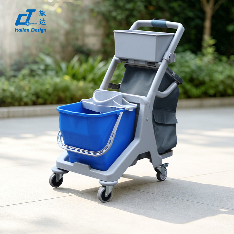 CT Shida JT MBD25 Mini Cleaning Service Cart with Mop, Squeezing Bucket, Wheels, Garbage Bag, and Hand-Push Water Squeezing Cart CT Shida JT MBD25 Mini Cleaning Service Cart with Mop, Squeezing Bucket, Wheels, Garbage Bag, and Hand-Push Water Squeezing Cart