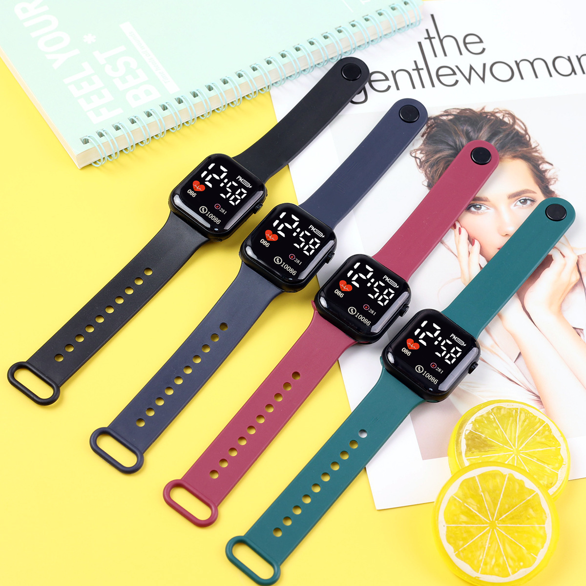 现货Y1简约爱心款LED电子手表时尚休闲中小学生户外防水电子手表