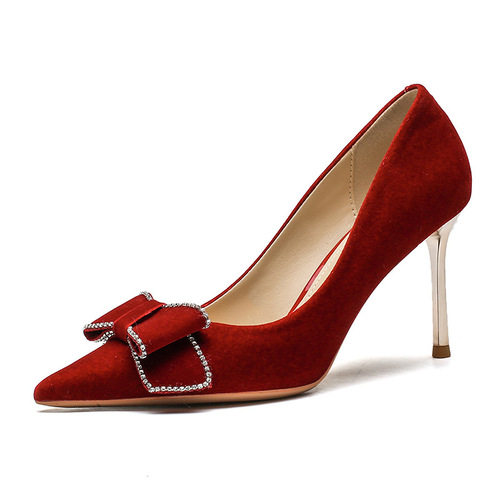 817-8 Women's High Heel Stiletto 2024 New Pointed Toe Shoes Xiuhefu Red Bridal Wedding Shoes