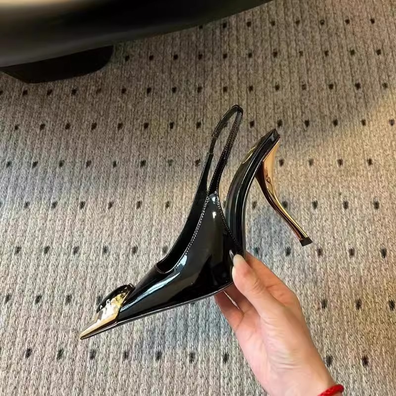 High heels square toe stiletto heels made of patent leather