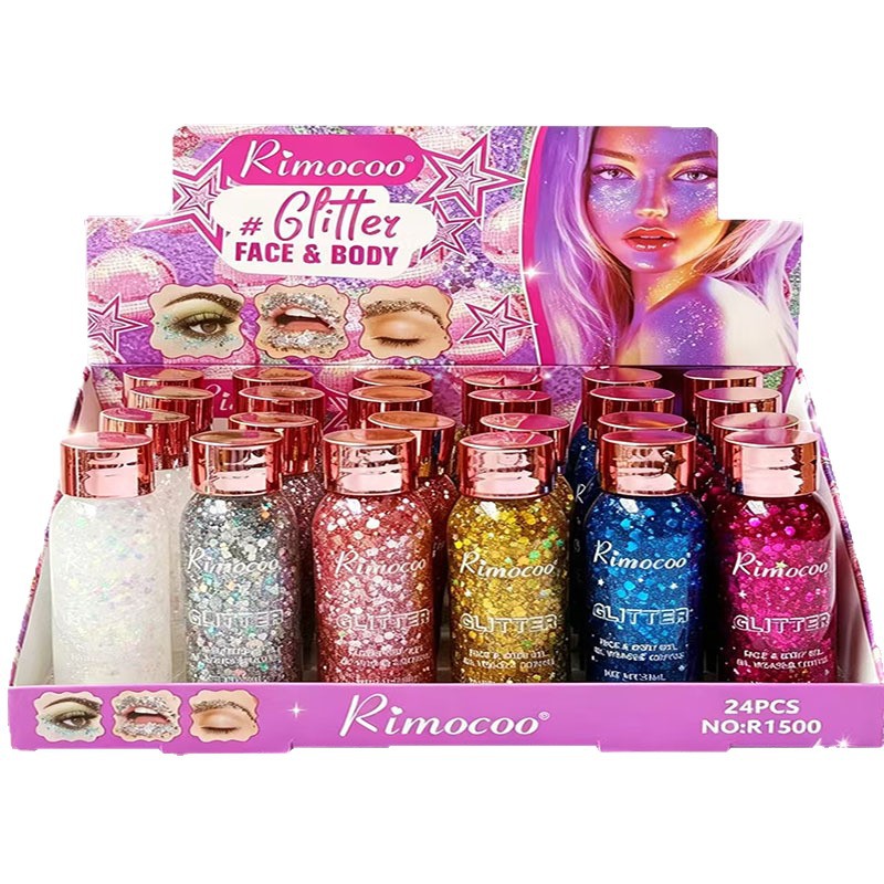 Nuevo transfronterizo de 6 colores ultra brillante cuerpo facial sombra de ojos sequinilla líquida botella de gel de sombra de ojos sequinilla serie de dibujos animados