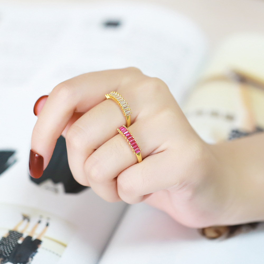 Fashion Square Copper Open Ring Plating Inlay Zircon Copper Rings