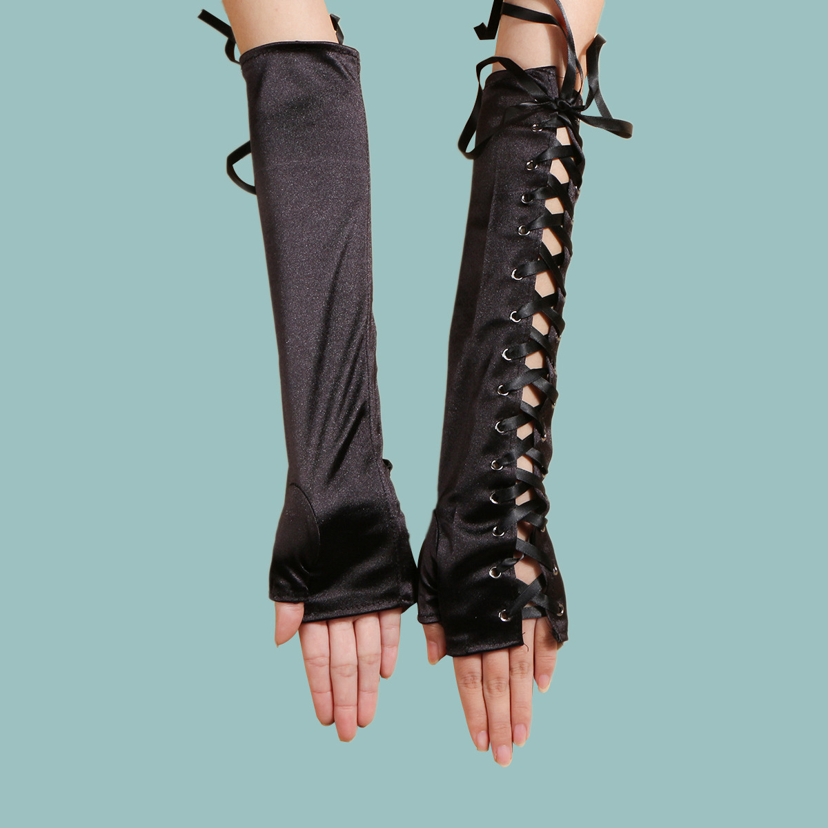 Fashion black long laceup decorative glovespicture5