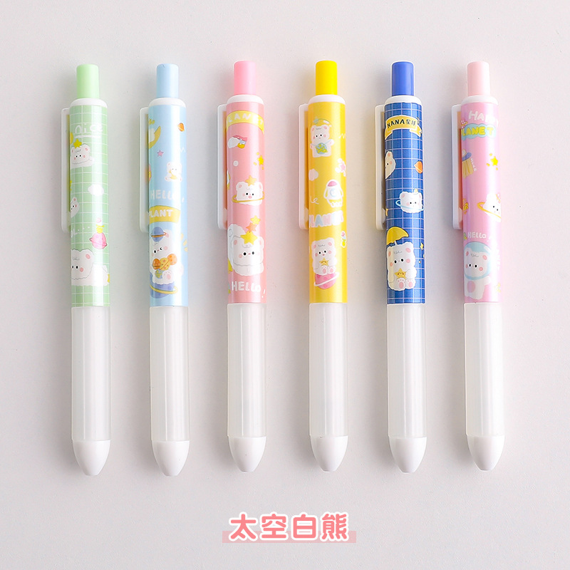 Lindo DE LA Historieta del color del caramelo de empuje pluma estudiante de gran capacidad de gel pluma de oficina firma pluma negro pluma al por mayor