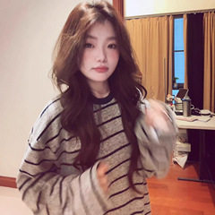美式复古条纹拼色长袖t恤女早秋宽松设计休闲百搭松弛感气质上衣