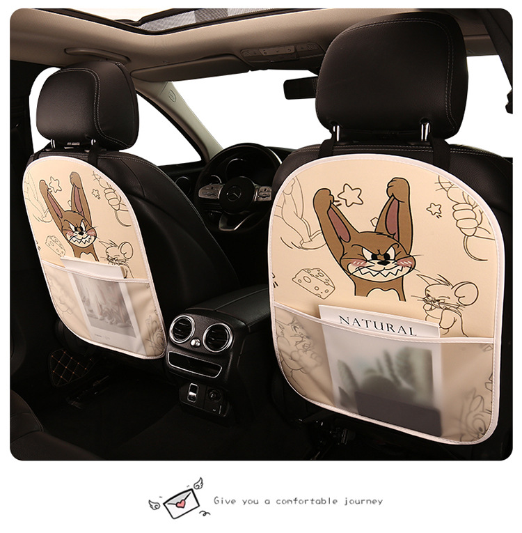 Tom and Jerry Cartoon Car Seat Back Anti-Kick Pad Car Seat Back Anti-Fouling Pad Anti-Dirty Pad with Storage Bag
