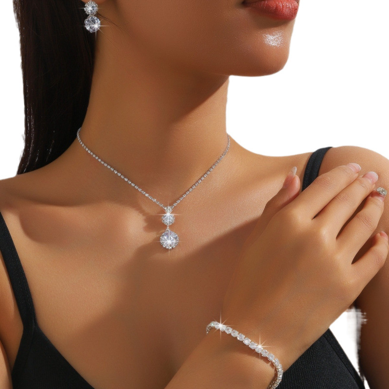 bruidsset driedelige ketting oorbellen grijpketting strass sieraden banket sieradenset_voghion.com