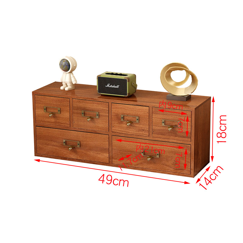 Caja de almacenamiento de té de cajón de madera vintage caja de joyería de escritorio caja de organización de joyería multi-capa rectangular pequeño gabinete