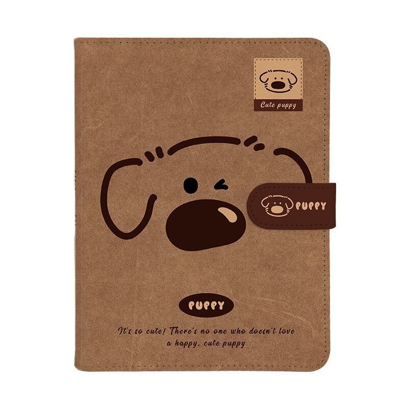 A6 Simple Puppy PU Leather Lined Notebook for College Students, New Thickened Diary with Magnetic Clasp
