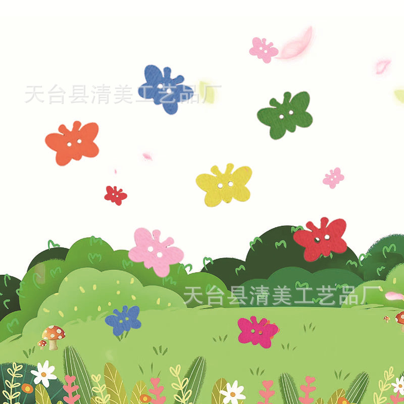 Mariposas de colores botones de madera ropa linda para niños decoración de madera pequeños accesorios de mariposa 100 pc/paquete