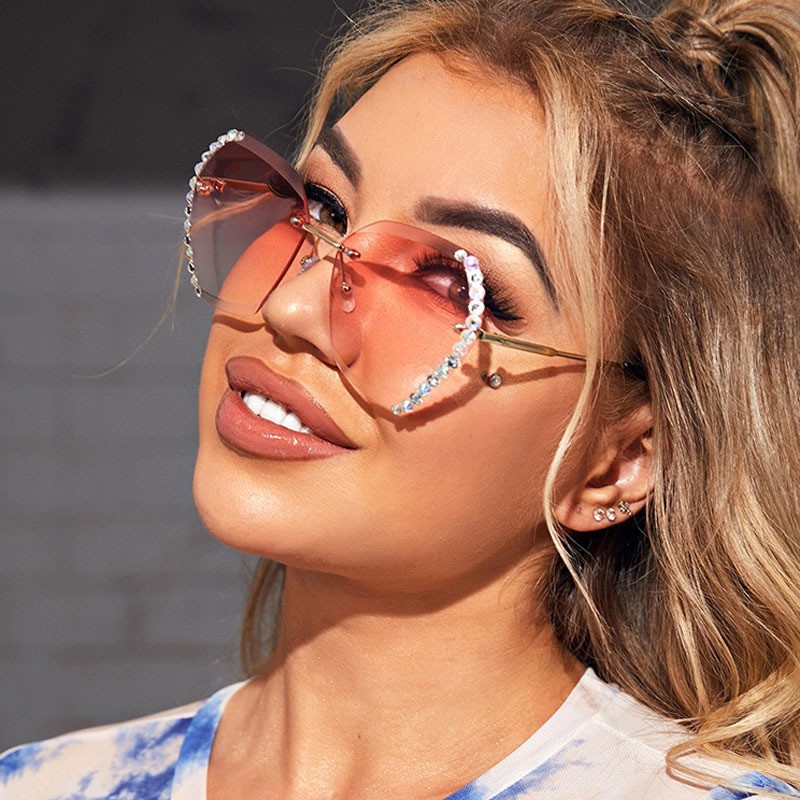 58g Weight Frameless Glasses Structure Elegant Retro Gradient Color PC UV400 Protection Square Diamond Frameless Women's Sunglasses
