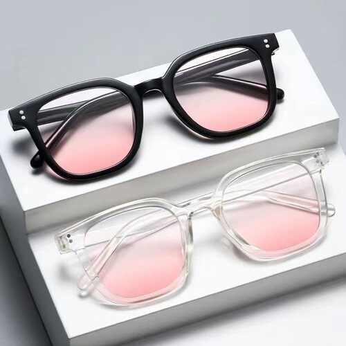 Rimless sunglasses, black frames, blush glasses, feminine pink frames, pure desire, stylish sunglasses, sun glasses without makeup, natural beauty-enhancing glasses.