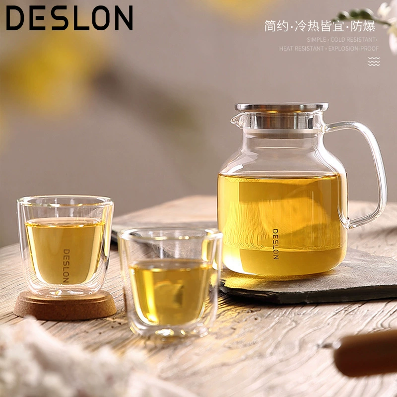 Deslong Qingyun glass cold kettle set DQY-TZ016B 2 cups + 1 pot hot and cold dual-purpose kettle 1400