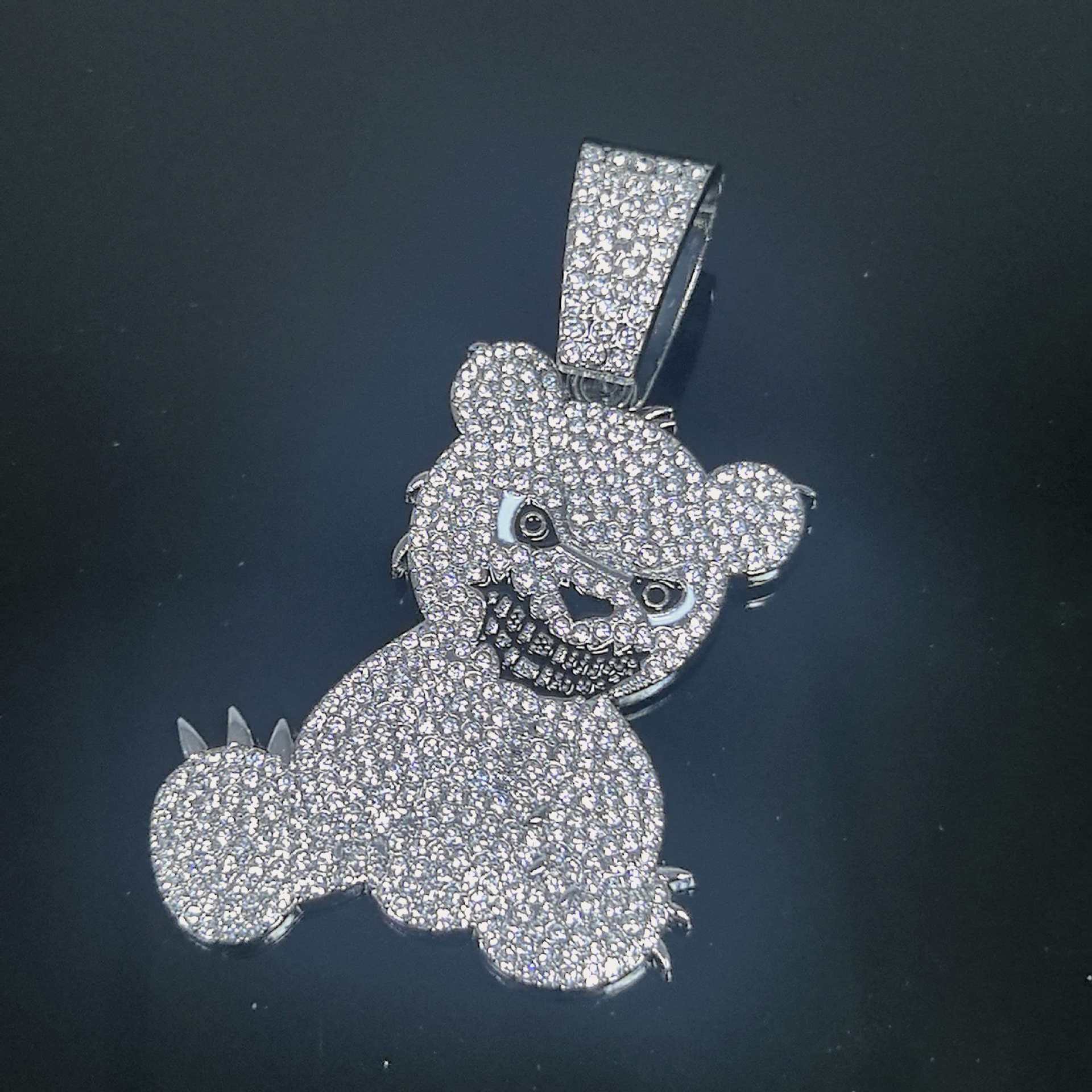 Ventas transfronterizas hiphop oso sonrisa colgante cadena cubana colgante de diamantes lleno club nocturno Bungee moda collar de rap masculino