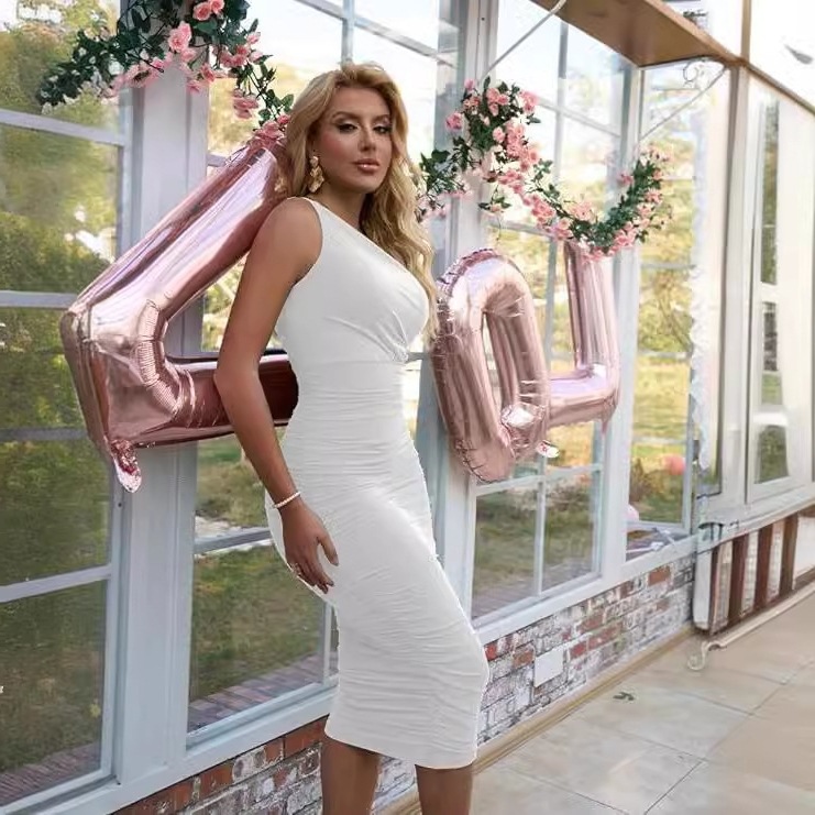 Cross-Border Sleeveless Spring and Summer Dress for Women, High-End Sexy Style Dress, Slim-Fitting Long Dress, Outerwear Hot Girl Dress with Pleats