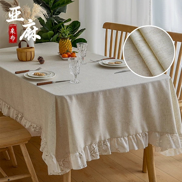 Ruffled linen tablecloth
