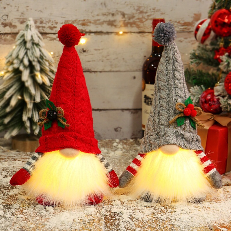 Cross-Border Christmas Decorations, Christmas Sequins with Lights, Rudolph Doll, Christmas Glowing Faceless Gnome Doll Ornaments