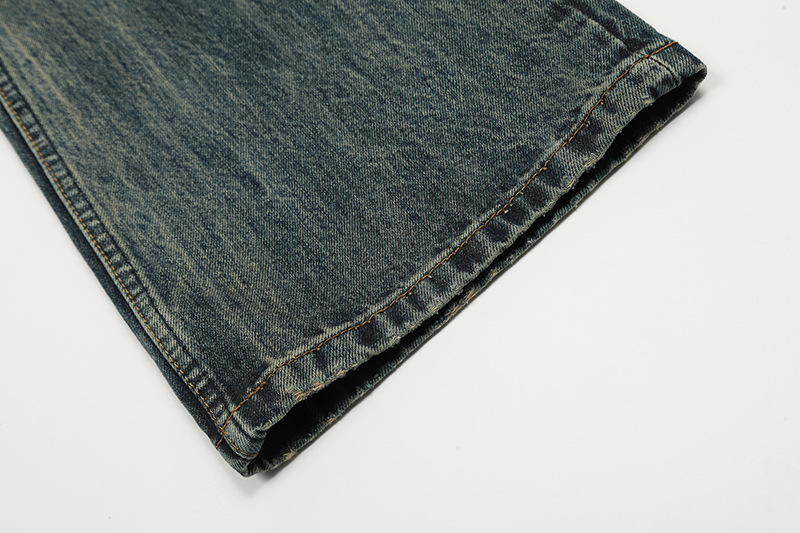 Unisex American Retro Cleanfit Washed Flared Ripped Jeans Straight Leg Slim Fit Street Style Wide Leg Pants_mkmklike.com