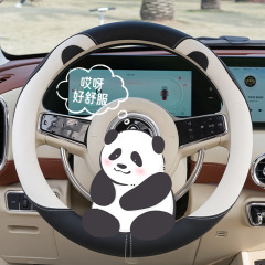 漫画熊耳ハンドルカバー滑り止め吸汗車用ハンドルカバー四季通用皮革自動車ハンドルカバー