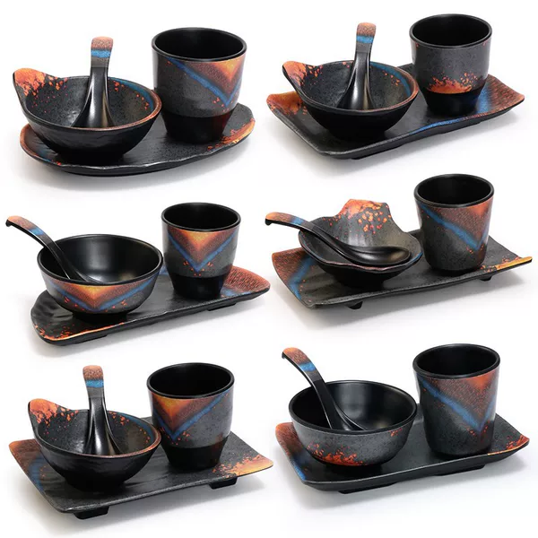 Melamine Restaurant Restaurant Set Four-piece Hot Pot Restaurant Tableware Imitation Porcelain Japanese BBQ Dishes Cup Spoon Set