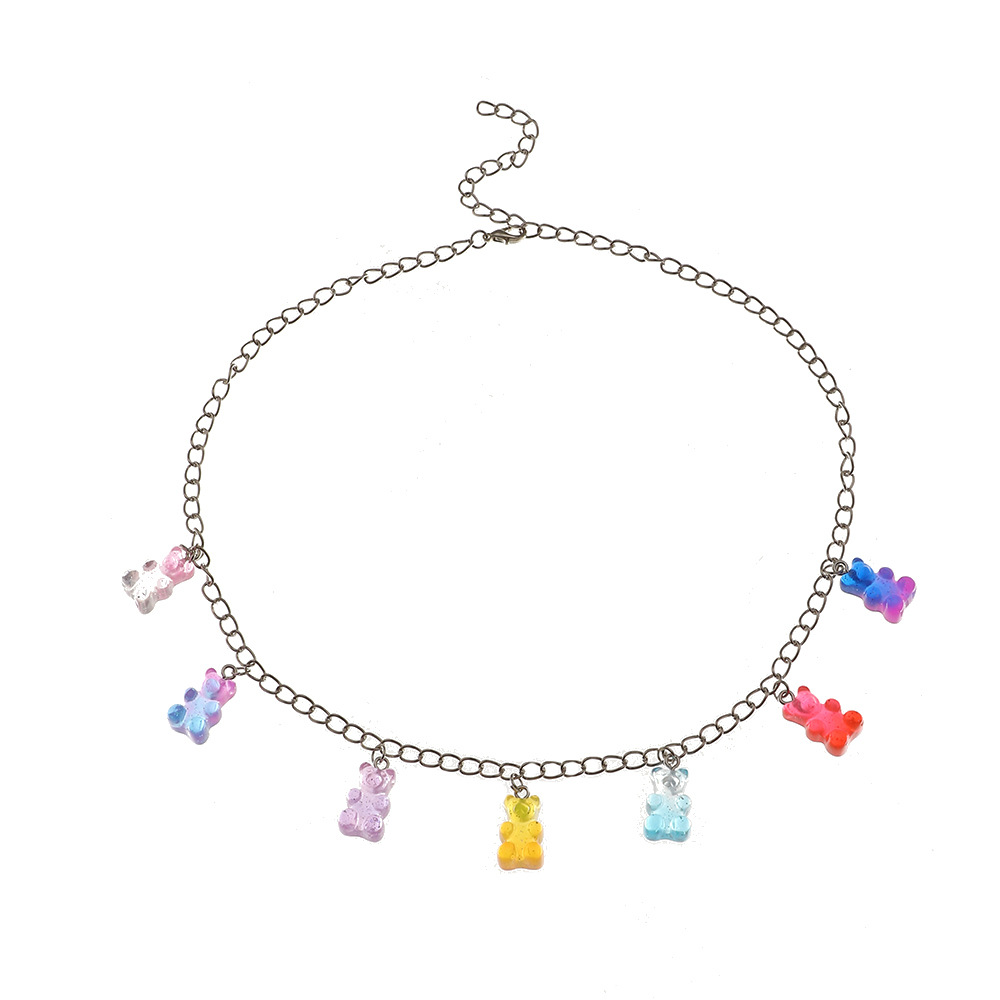 fashion colorful gradient color bear resin necklace wholesale nihaojewelry
