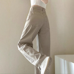 卡其色牛仔直筒裤子女2025春秋设计感小众宽松高腰大码百搭阔腿裤