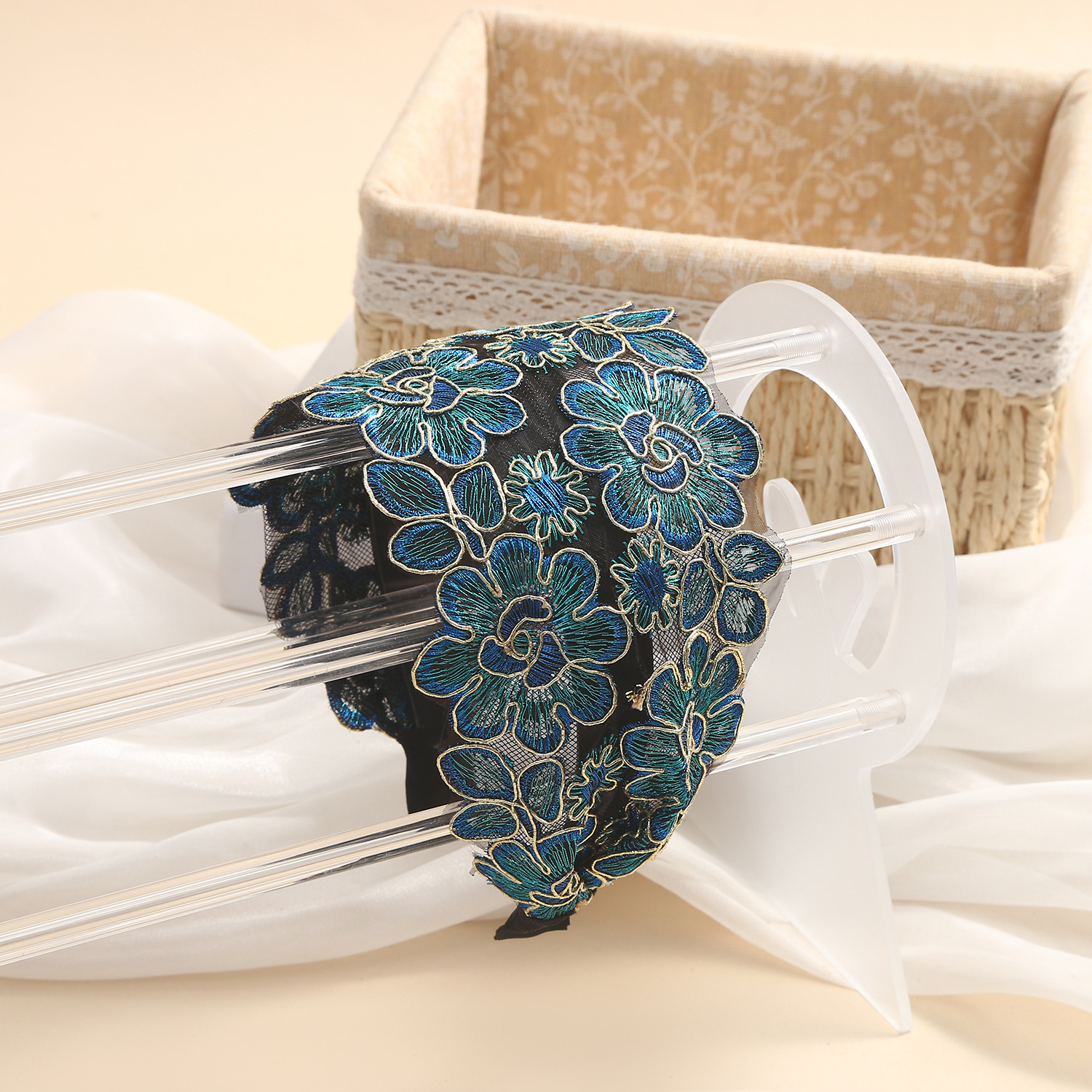 Correa para el cabello con flequillo de ala ancha coreana, diadema de flores bordadas de encaje de compresión femenina, horquilla, accesorios para el cabello, diadema para el cabello, diadema para el cabello