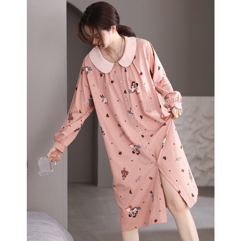 (2개) 봄 신제품 제조 업체 현장 직매 여성 잠옷 심플 루즈 캐주얼 편안한 가디건 드레스는 밖에서 착용 가능