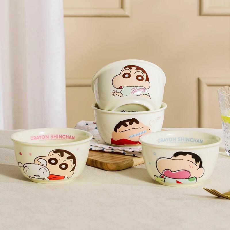 Crayon Shin-Chan New Style Rice Bowl Cute Children's Beige Bowl Cartoon Ceramic Tableware Bowl Set White Porcelain