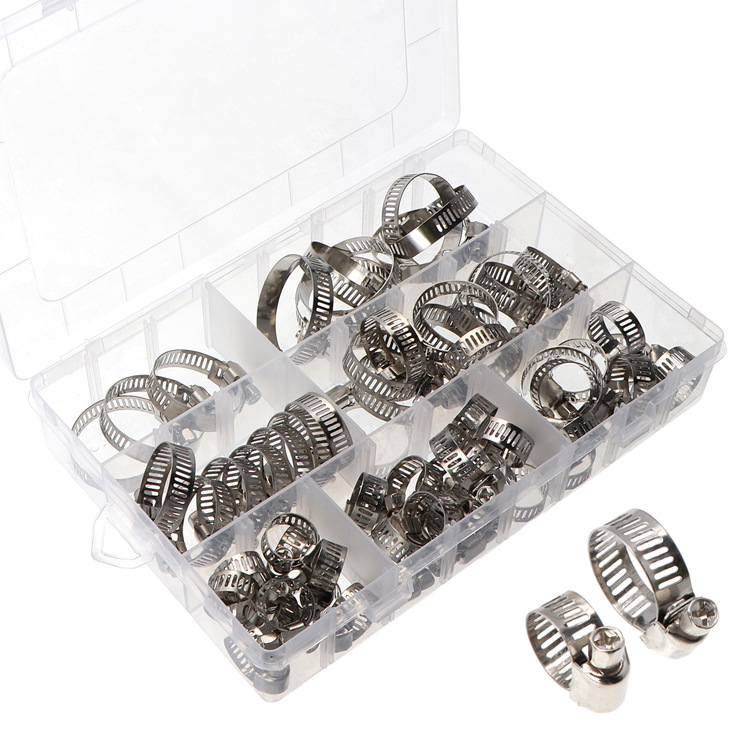 Abrazadera de manguera americana de acero inoxidable 60 piezas en caja abrazadera de combinación abrazadera de aro conjunto de suministro transfronterizo