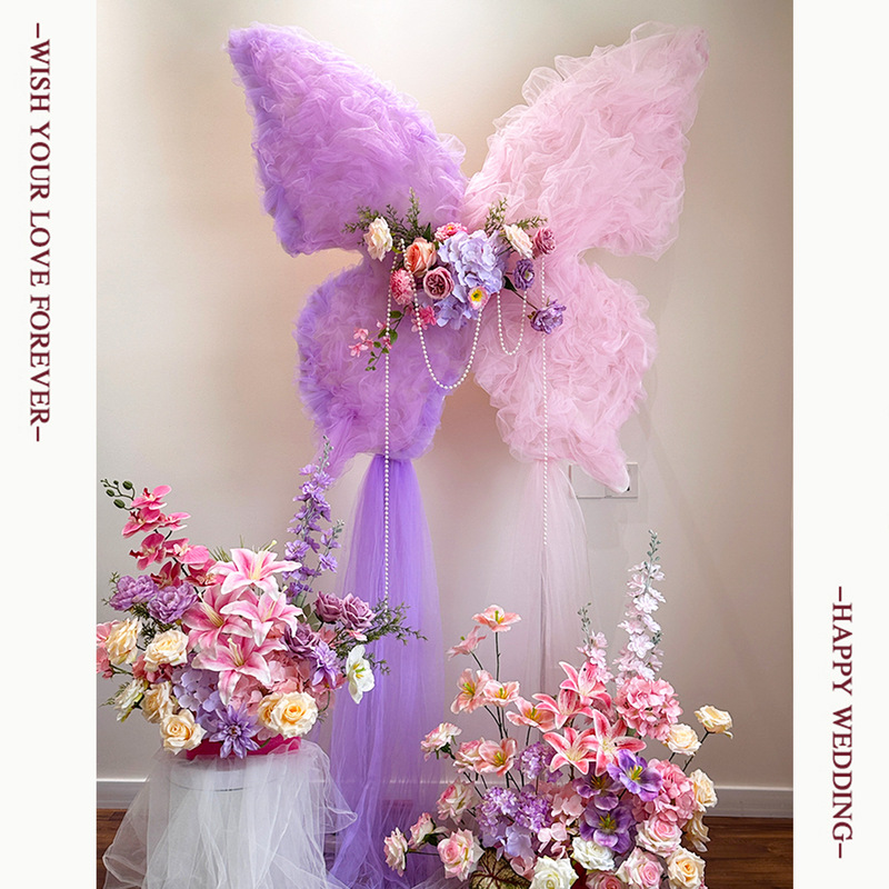 DIY 結婚式シミュレーション蝶装飾ロマンチックなウェディングドレス花夢のような蝶結婚式の部屋のプロポーズシーンレイアウト背景|undefined