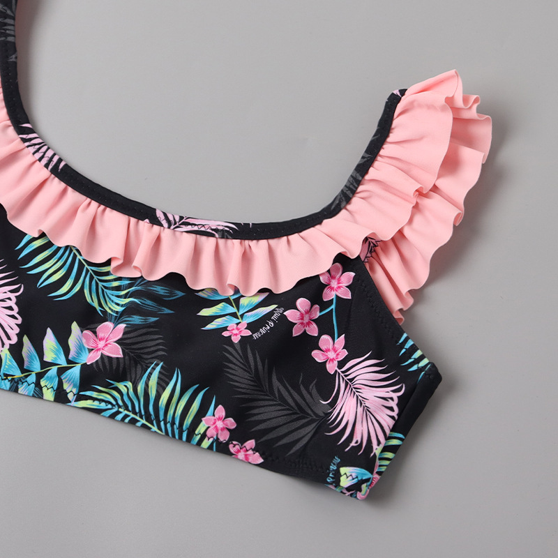 2025 trajes de baño de niñas transfronterizos de estilo extranjero bordes de loto para niños bikini de playa dulce trajes de baño de niñas