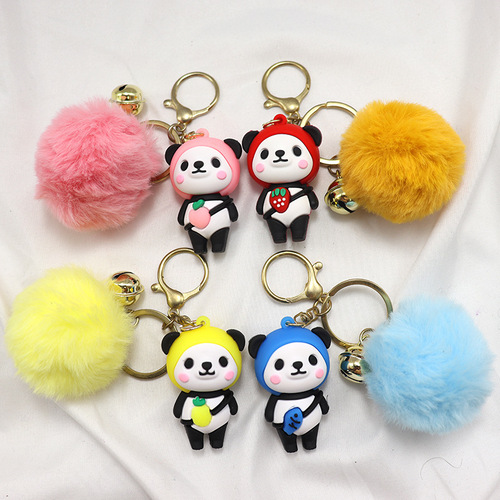 Panda keychain large panda bag toy cartoon ornament slot machine small gift panda plush schoolbag ornament