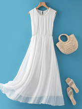 连衣裙女订珠真丝夏新款高端精致小众设计感无袖气质桑蚕丝裙