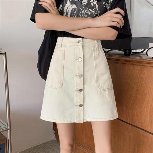 Women's Large Black Denim Short Skirt Spring and Autumn Fat Mm High-Waisted Hip-Hiding Skirt Slimming A-Line Skirt Sun-Protective A-Line Skirt