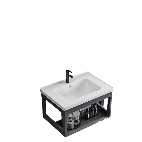 Small-space wall-mounted bathroom sink cabinet set, ceramic face basin, simple wall-mounted sink