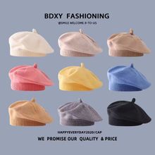 婴儿帽子春秋款女宝宝贝雷帽婴幼儿毛线帽秋冬季儿童画家帽针织帽