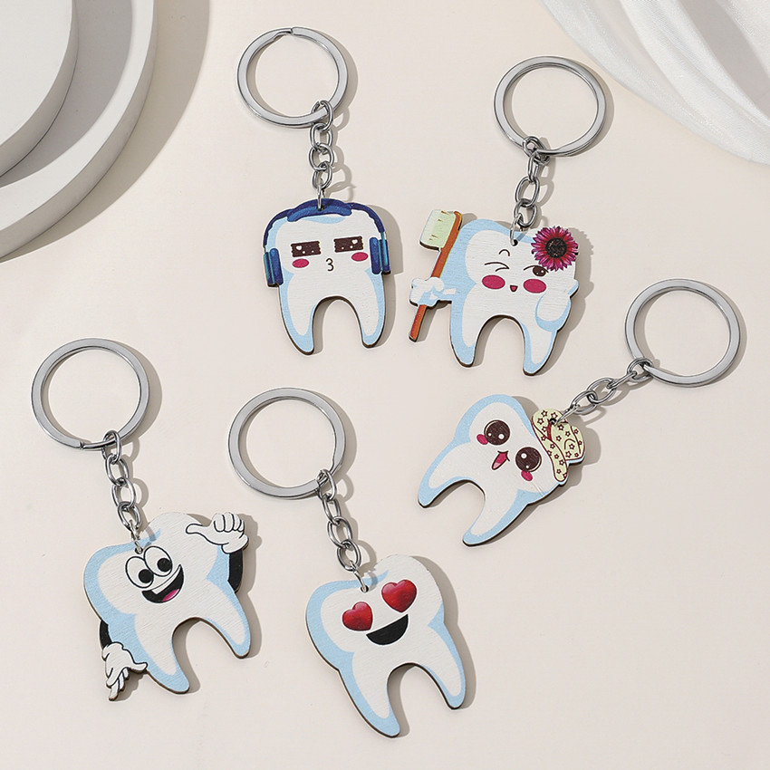 12g Weight Bag Pendant, Keychain Classification 1 Piece Quantity Holiday, Daily Occasion Wood Material Unisex Gender Cute Style Cute Teeth Wood Unisex Bag Pendant Keychain 1