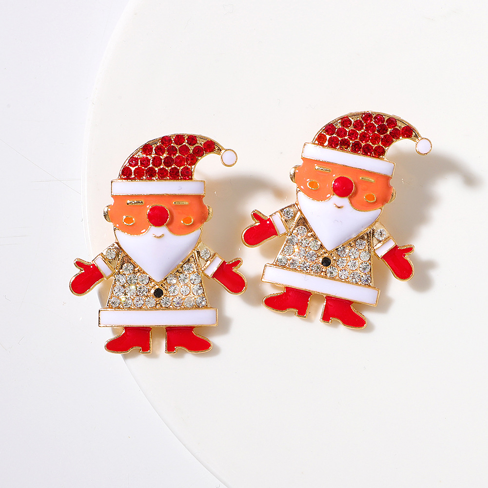 European And American Christmas Day Alloy Diamond-studded Santa Claus Creative Shiny Earrings display picture 8