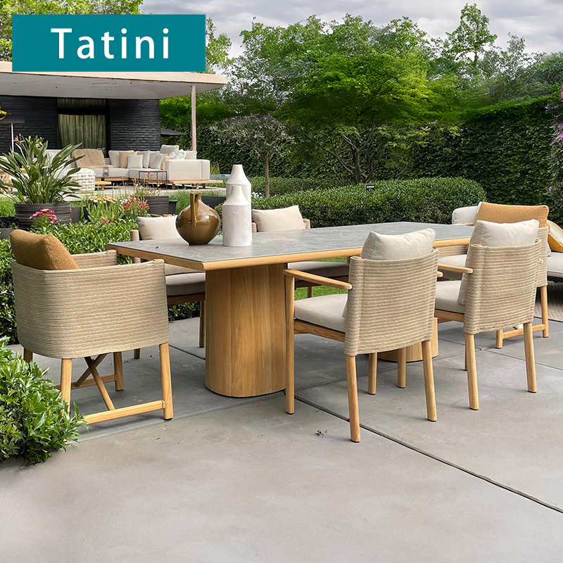 Mesa y silla al aire libre Jardín al aire libre Residencia de alojamiento Villa de ocio silla plegable de madera terraza silla de vidra impermeable combinación de protección solar