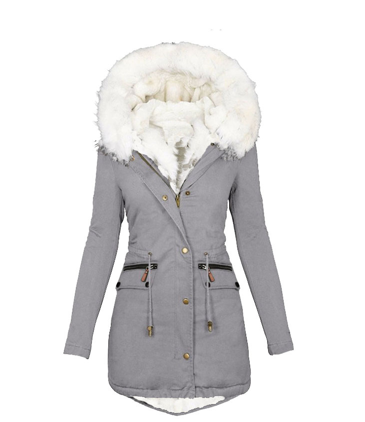 Damen Wintermantel Mit Fellkapuze Und Plüschfutter Für Den Winter_voghion.com