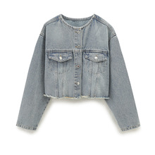 外贸2025春夏新款欧美风女装牛仔夹克外套+抽绳拼接牛仔短裙套装