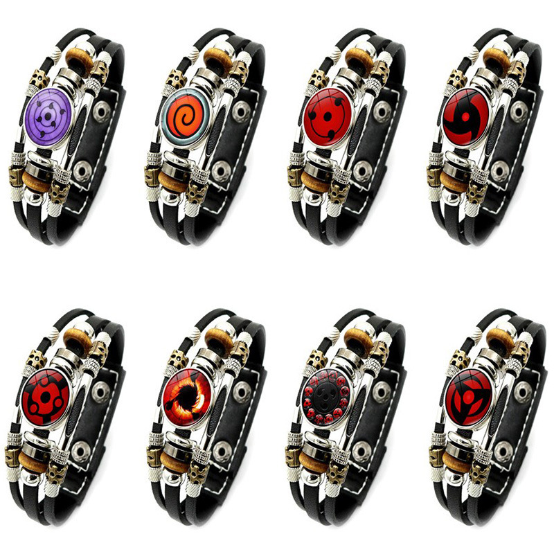 Naruto wheel-eye leather bracelet men's and women's trendy cartoon bracelet punk style multi-layer beaded jewelry